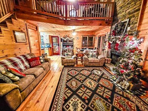 Main living room with holiday decorations