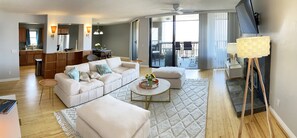 Panoramic view of the living room.