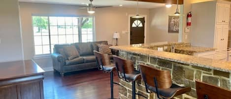 Dining area, and office area with sleeper sofa 