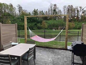The grill service is available! Outdoor furniture located at the patio to relax with family