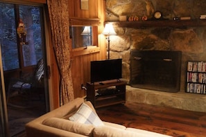 Large stone fireplace