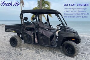 Take your beach vacation to another level by going from pool to beach to restaurant in the fresh tropical air with our 4x4.  Contact us for deeply discounted rates (50% off) for guests only!