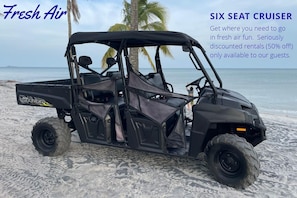 Take your beach vacation to another level by going from pool to beach to restaurant in the fresh tropical air with our 4x4. Contact us for deeply discounted rates (50% off) for guests only!
