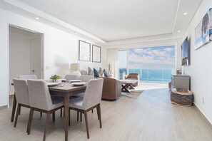 The main living space opens onto the patio