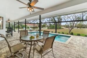 Enjoy the Florida weather on the lanai with ample covered and uncovered area.