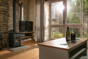 Cosy woodburner in the separate living room