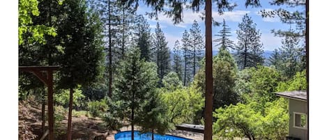 In-ground pool with a view of the Sierra Nevada mountains.