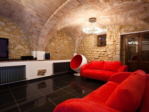 The basement living area.