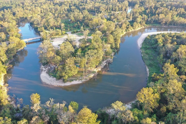 Located in the bend of the Bogue Chitto River with 180 degree views of the river