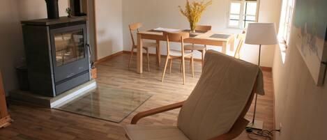 Living room with wood burning stove