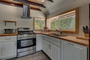 Kitchen area with stainless-steel appliances