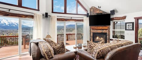 The open-air living/dining room with panoramic views of Mount Sopris