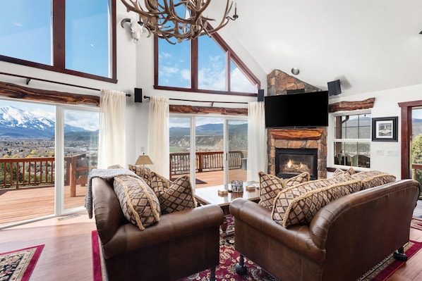 The open-air living/dining room with panoramic views of Mount Sopris