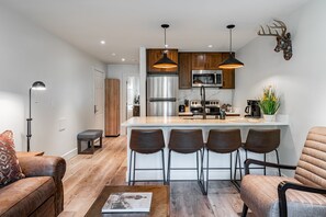 Fully-equipped kitchen for at-home meals and snacks.