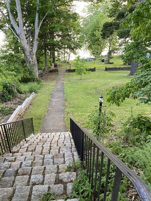 Steps from parking to cottage