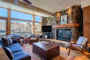Enjoy gorgeous mountain views while staying cozy by the fireplace.