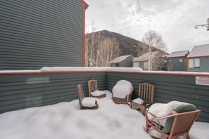 Patio with seating.