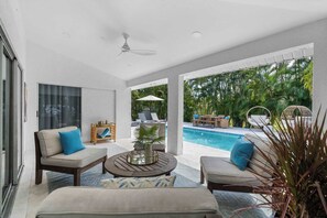 Enjoy your favorite beverage on the covered patio.