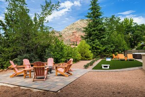 Peaceful fire pit setting with Red Rock views