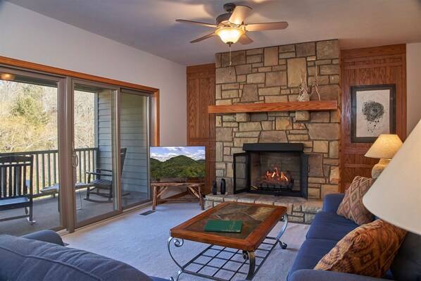 Sierra 2 is spacious and well appointed. You will love sitting by the fireplace and looking out over the ponds.