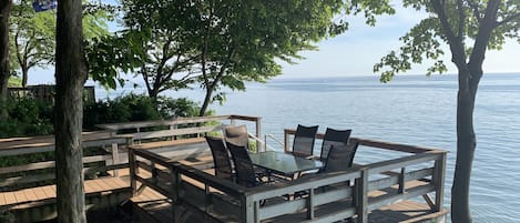 Deck built in bluff provides a perfect space to enjoy a famous Michigan sunset or your morning coffee.