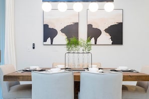 An elegant and rustic style, our dining area is perfect for quality time with your loved ones