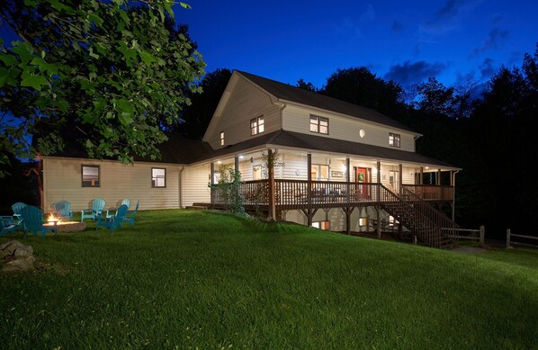 Grand Escape wrap-around porch and fire pit.