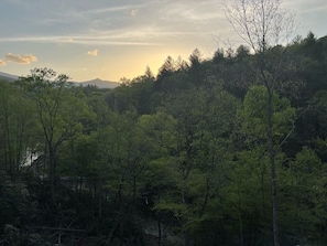 Sunset view of river and Celo Knob from upper deck 