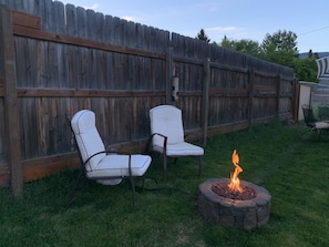 Propane fire pit to make s'mores or stay warm on a summer night.
