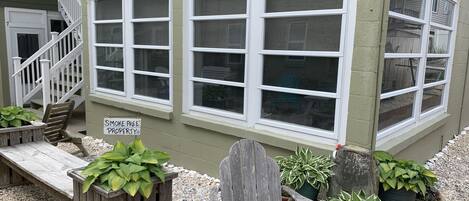 Outside of our Condo. Old Windows. Looking at our Sun Porch