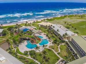 Pools and beach at the Kauai Beach Resort and Spa