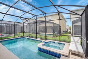 Private pool with a spa