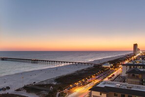 Beautiful sunset views from the condo balcony with ample patio furniture!