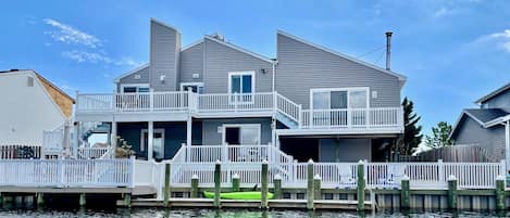 Outdoor fun in a fully fenced backyard, 72 ft waterfront & three-level deck.