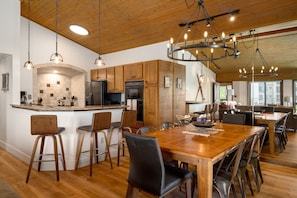 Open concept kitchen and dining room with updated lighting!