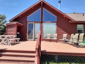 The back deck is the perfect hangout spot to enjoy a little fresh air and unmatched views of the Tetons.