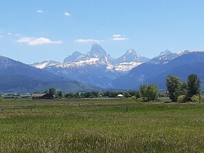 From the back deck, you'll have a full view of the majestic Tetons.