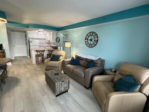 Kitchenette overlooks the living room