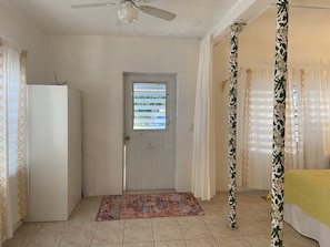 Curtain separating bedroom area from the rest of Pirate's Cove for added privacy