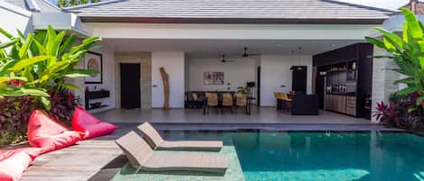 View of the villa's pool and lounging area 