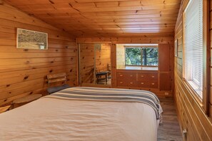 Lake views out your window!
Bedroom one- queen bed