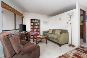 Living area with lots of books