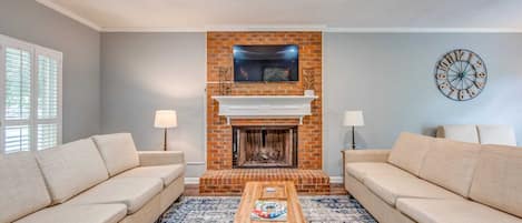 Cozy area with fireplace and Roku TV