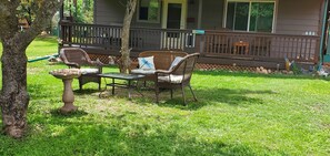 Great place to enjoy the cool morning and evenings under the apple trees