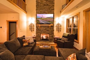Enjoy the fire and a movie at night after a long day of outdoor activities!