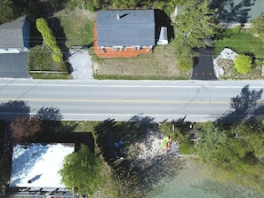 EXTERIOR: An aerial photo from directly above the private beach.