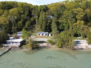 EXTERIOR: A broader aerial photo of the cottage and Crystal Lake. Note how incredibly clear the water is! :-)