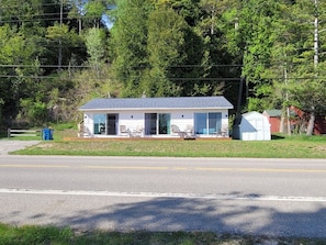 EXTERIOR: Looking at the cottage from the private beach.