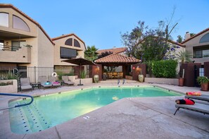 Beautiful heated pool and shaded cabana to enjoy 