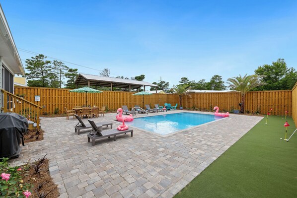 Welcome to Sea Glass Cottage in beautiful Panama City Beach. This 3 bedroom, 2 bath w/ private pool.